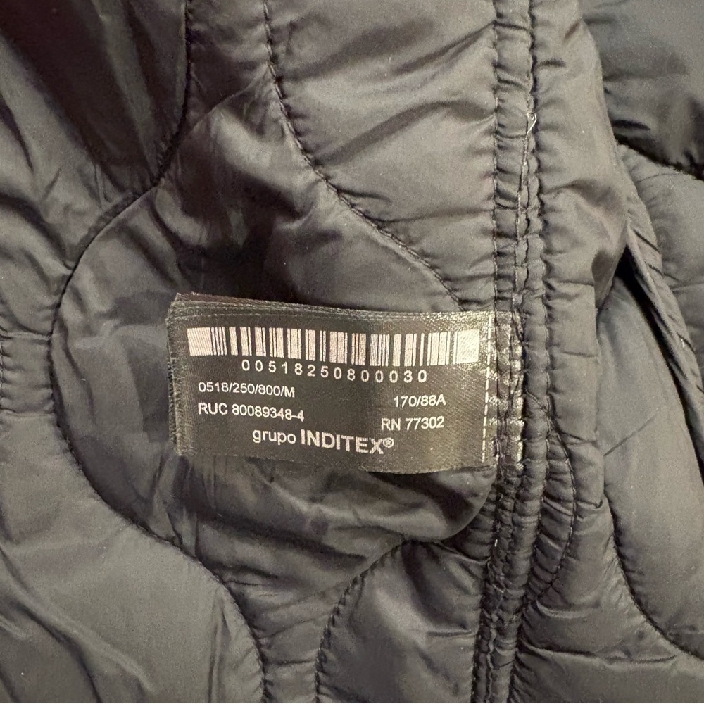 ZARA ZW Collection Black Water Repellent Quilted Puffer Jacket Medium NWT - Picture 9 of 13